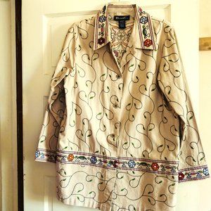 Denim & Co Tan Vine Embroidered Denim Jacket Size M
